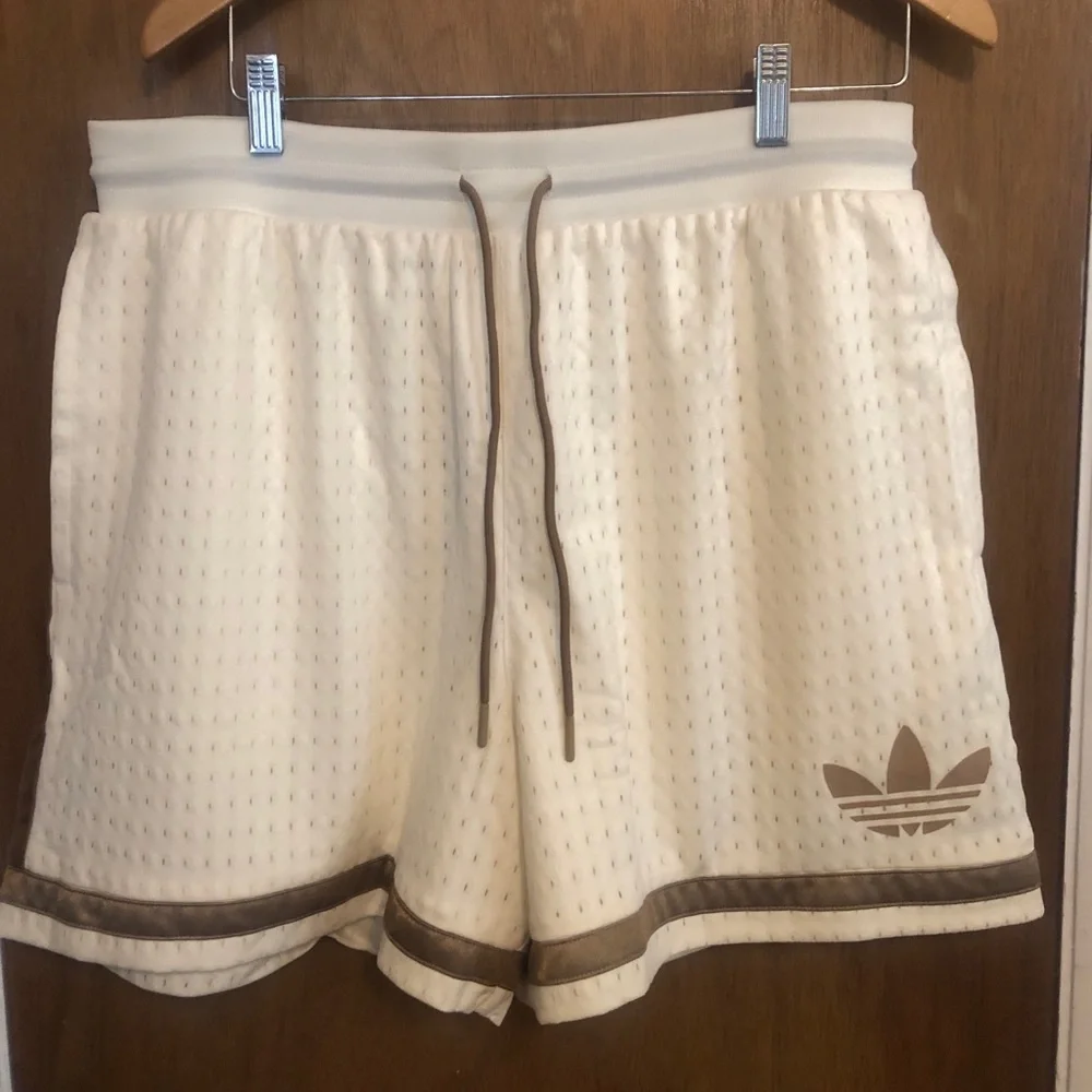 adidas Cream Athletic Shorts with Brown Trim